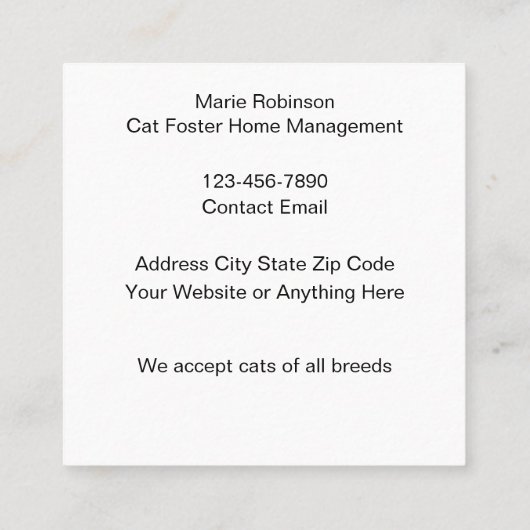かわいい猫ネコ里親テーマ スクエア名刺 (裏面)