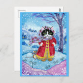 かわいい猫ネズミ冬バレンタインデーのはがき ポストカード (正面/裏面)