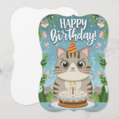 かわいい猫ハッピーバースデーフラットカード (正面/裏面)