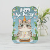 かわいい猫ハッピーバースデーフラットカード (スタンド正面)