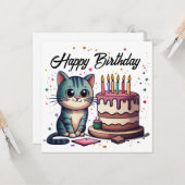 かわいい猫ハッピーバースデー カード (正面/裏面インサイチュ)