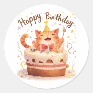 かわいい猫ハッピーバースデー ラウンドシール
