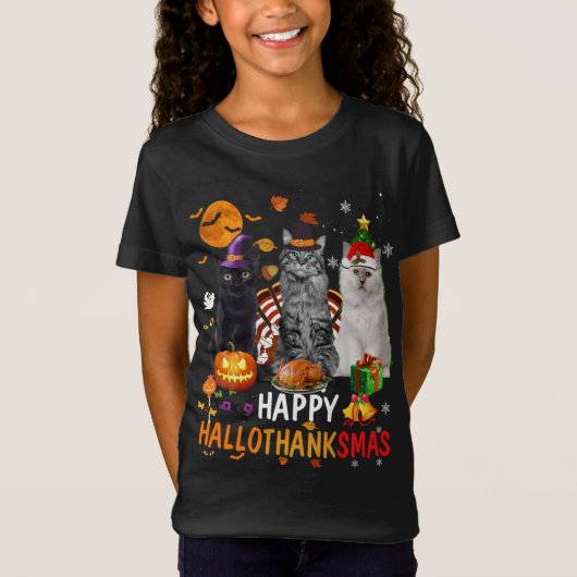 かわいい猫ハロウィンメリークリスマスハッピーハロタン Tシャツ (正面)