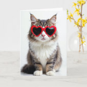 かわいい猫ハートサングラスカード カード (黄色い花)