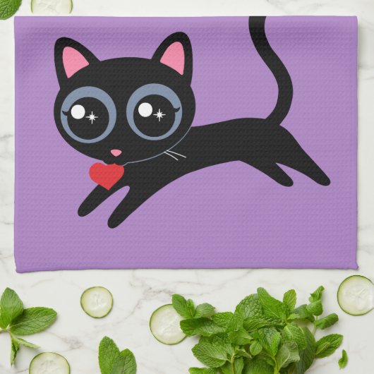 かわいい猫ハート泥棒ガールフレンド用妻 キッチンタオル (折り畳み)