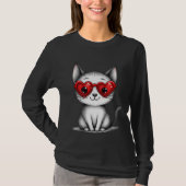 かわいい猫ハート眼鏡グラフィック Tシャツ (正面)