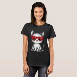かわいい猫ハート眼鏡グラフィックTシャツ Tシャツ