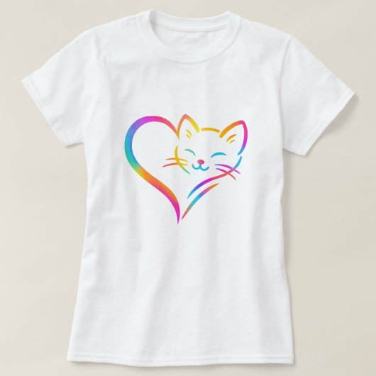 かわいい猫ハート、かわいいハート猫ママ女性 Tシャツ (デザイン正面)