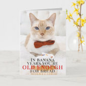 かわいい猫バナナケーキスナーキー誕生日グリーティングカード カード (黄色い花)