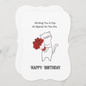 かわいい猫バラ花ハッピーバースデーカード (正面/裏面)