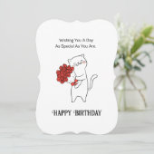 かわいい猫バラ花ハッピーバースデーカード (スタンド正面)