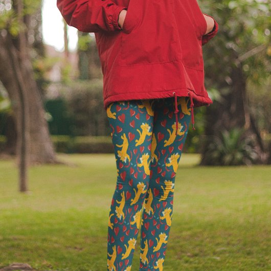 かわいい猫バレンタインデーオレンジ、赤と青 レギンス