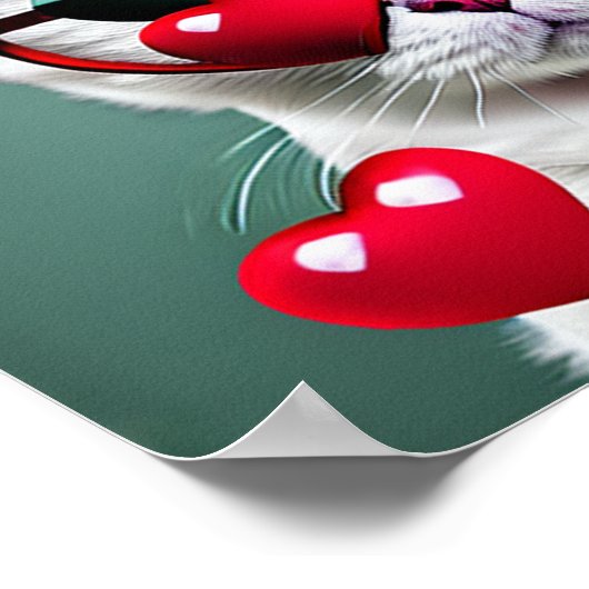 かわいい猫バレンタインデーハートズグラスデジタル ポスター (角)