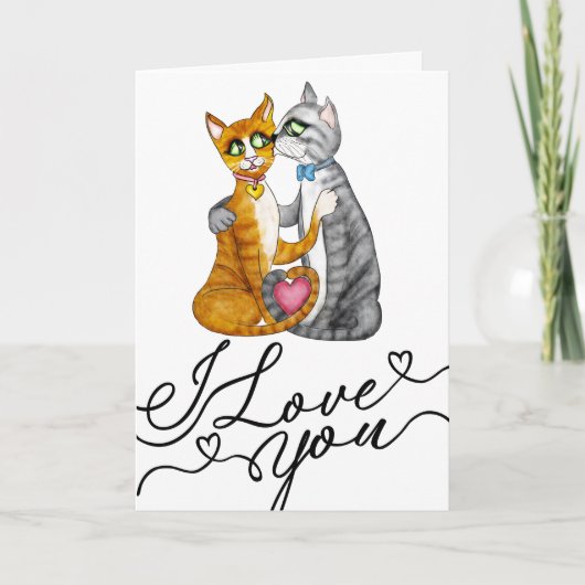 かわいい猫バレンタインデーI+Love+Youカード カード (正面)