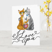 かわいい猫バレンタインデーI+Love+Youカード カード (黄色い花)