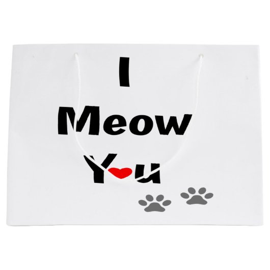 かわいい猫バレンタインラブデザイン ラージペーパーバッグ (正面)