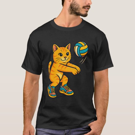 かわいい猫バレーボール選手ファンTシャツトレーナーT Tシャツ (正面)