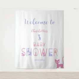 かわいい猫パステル色ベビーシャワーウェルカムバックドロップ タペストリー