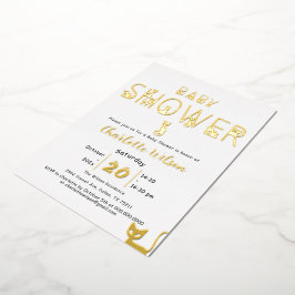 かわいい猫パステル色ベビーシャワー 箔招待状