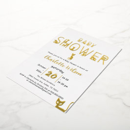 かわいい猫パステル色ベビーシャワー 箔招待状