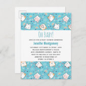 かわいい猫パタお洒落ン赤ちゃんシャワー インビテーションポストカード (正面/裏面)