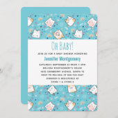 かわいい猫パタお洒落ン赤ちゃんシャワー 招待状 (正面/裏面)