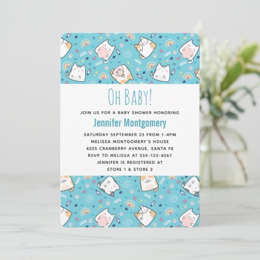 かわいい猫パタお洒落ン赤ちゃんシャワー 招待状 (スタンド正面)