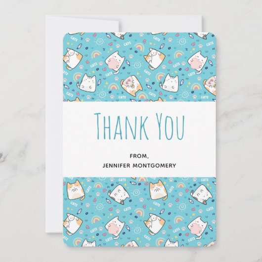かわいい猫パタお洒落ーン サンキューカード (正面)