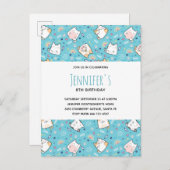 かわいい猫パターンお洒落誕生日 インビテーションポストカード (正面/裏面)