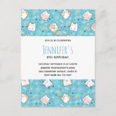 かわいい猫パターンお洒落誕生日 インビテーションポストカード (正面)