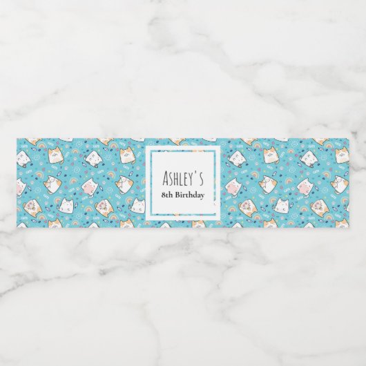 かわいい猫パターンお洒落誕生日 ペットボトルラベル (シングルラベル)