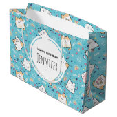 かわいい猫パターンお洒落誕生日 ラージペーパーバッグ (裏面アングル)