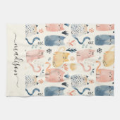 かわいい猫パターンのスクリプト名 キッチンタオル (横)