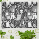 かわいい猫パターン植物性フローラ白黒 キッチンタオル<br><div class="desc">こ飾の可愛いタオルでキッチン。人生素晴らしで引っ越し祝いパーティーや猫好きプレゼント！マグやステッカーなど、よりマッチングな物をチェックしよう！あと猫も…犬も！</div>