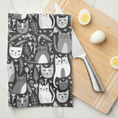 かわいい猫パターン植物性フローラ白黒 キッチンタオル (四つ折り)