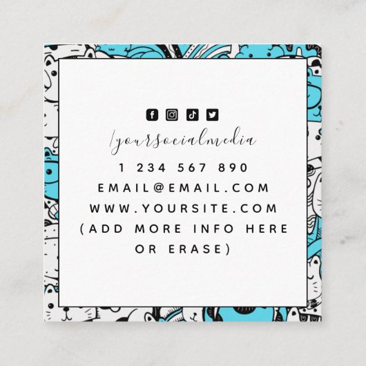 かわいい猫パターン漫画家グラフィックデザイナーおもしろい スクエア名刺 (裏面)