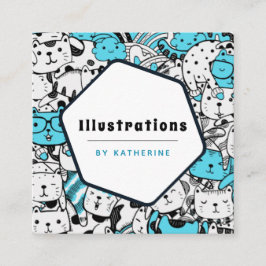 かわいい猫パターン漫画家グラフィックデザイナーおもしろい スクエア名刺