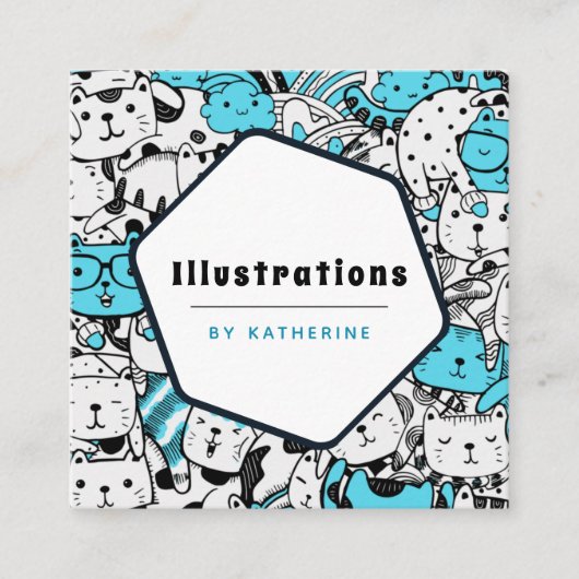 かわいい猫パターン漫画家グラフィックデザイナーおもしろい スクエア名刺 (正面)