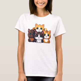かわいい猫パック – かわいいキャラクター猫の女性用Tシャツ Tシャツ