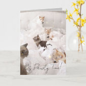 かわいい猫パティー誕生日グリーティングカード カード (黄色い花)