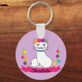 かわいい猫パーソナライズされたの名前のキーホルダー キーホルダー (正面)