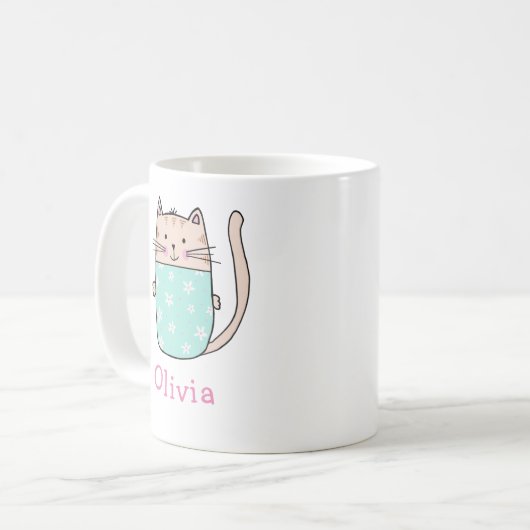 かわいい猫パーソナライズされた名前をカスタムするコーヒーマグ コーヒーマグカップ (正面左)