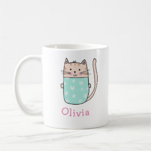 かわいい猫パーソナライズされた名前をカスタムするコーヒーマグ コーヒーマグカップ