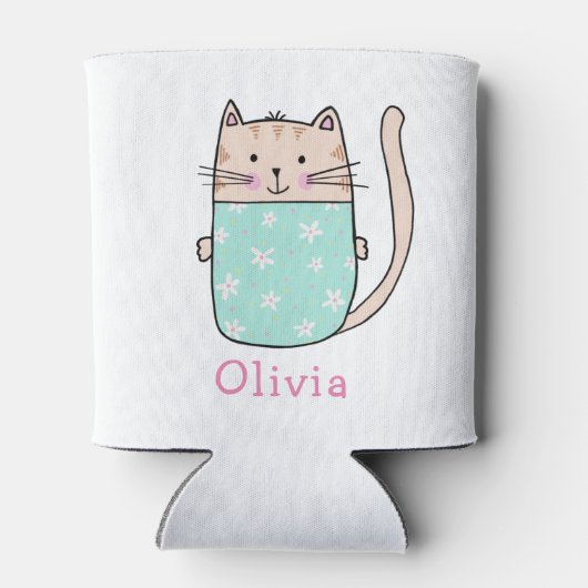 かわいい猫パーソナライズされた名前をカスタムする 缶クーラー (裏面)