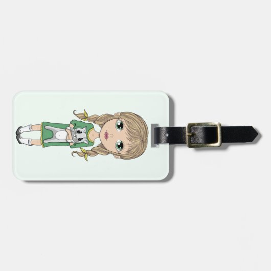 かわいい猫パーソナライズされた少女 ラゲッジタグ (正面横)