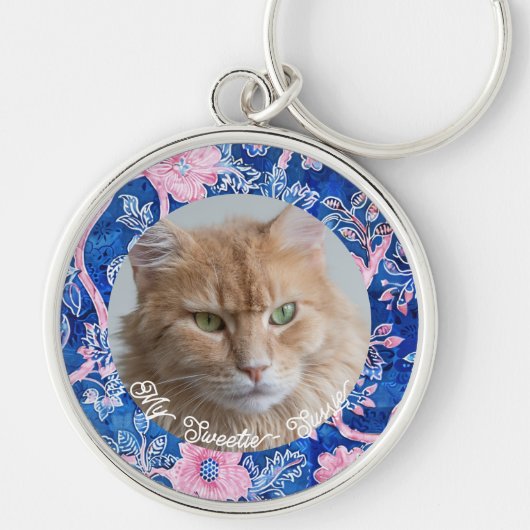 かわいい猫パーソナライズされた猫好きフォトキーチェーン キーホルダー (正面)