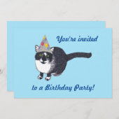 かわいい猫パーティーハットバースデーパーティ招待状 招待状 (正面/裏面)