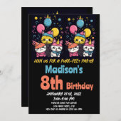 かわいい猫パーフェクトパーティー猫誕生日 招待状 (正面/裏面)