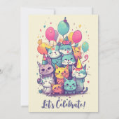 かわいい猫パーフェクトパーティー猫誕生日 招待状 (裏面)