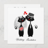 かわいい猫ヒップスター花嫁と花婿パーフェクト! 招待状 (正面/裏面)